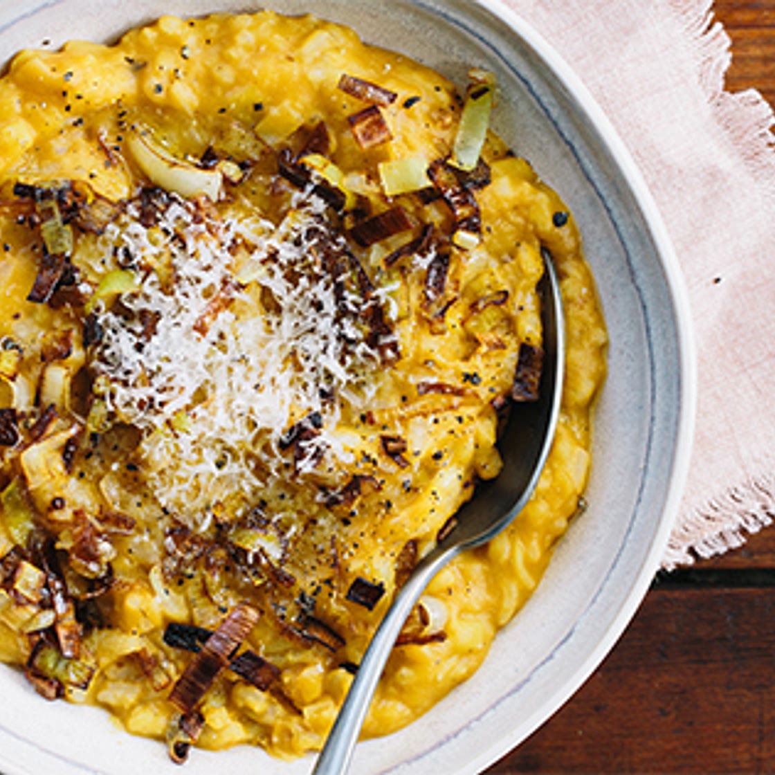 Butternut Squash Risotto with Crispy Leeks