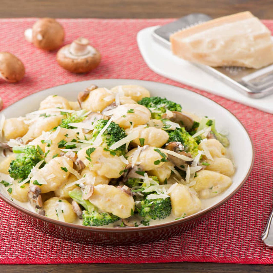 Pan-Fried Gnocchi with Chestnut Mushrooms and Broccoli