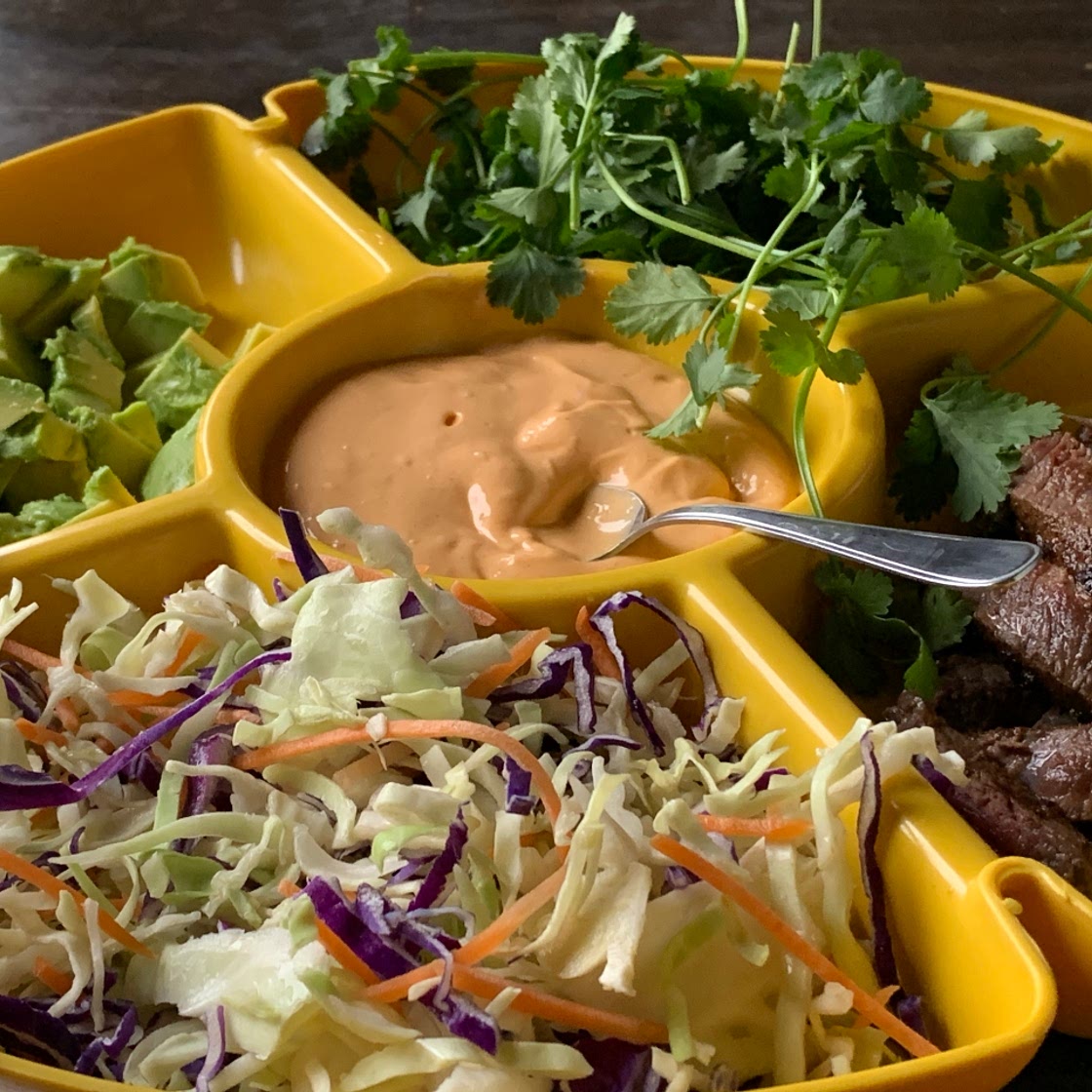DIY steak tacos with creamy smoky sauce (low sodium)