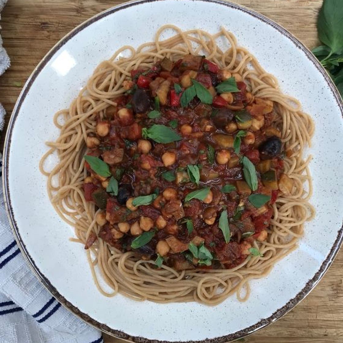 Sicilian-style stew with black olives and basil