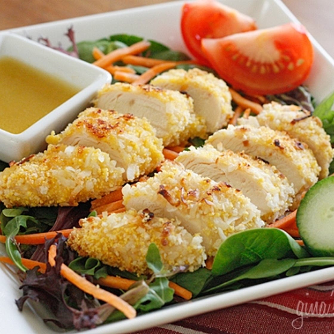 Coconut Chicken Salad with Warm Honey Mustard Vinaigrette
