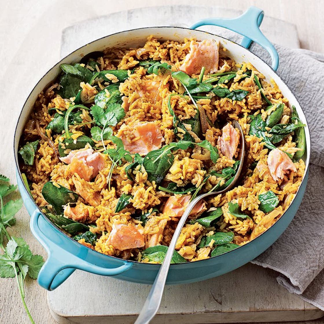 Speedy salmon biryani