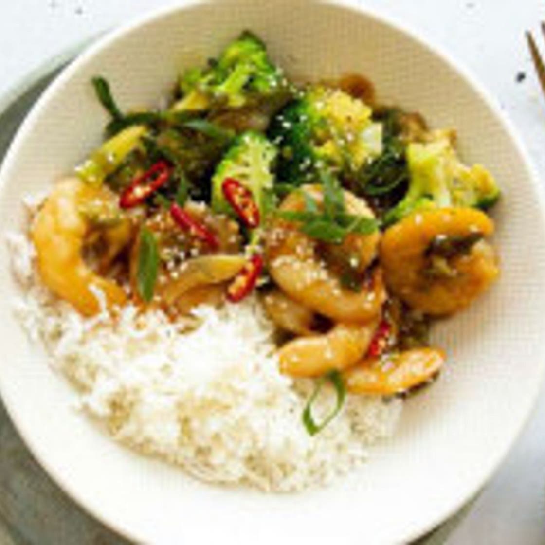 TERIYAKI PRAWNS AND BROCCOLI