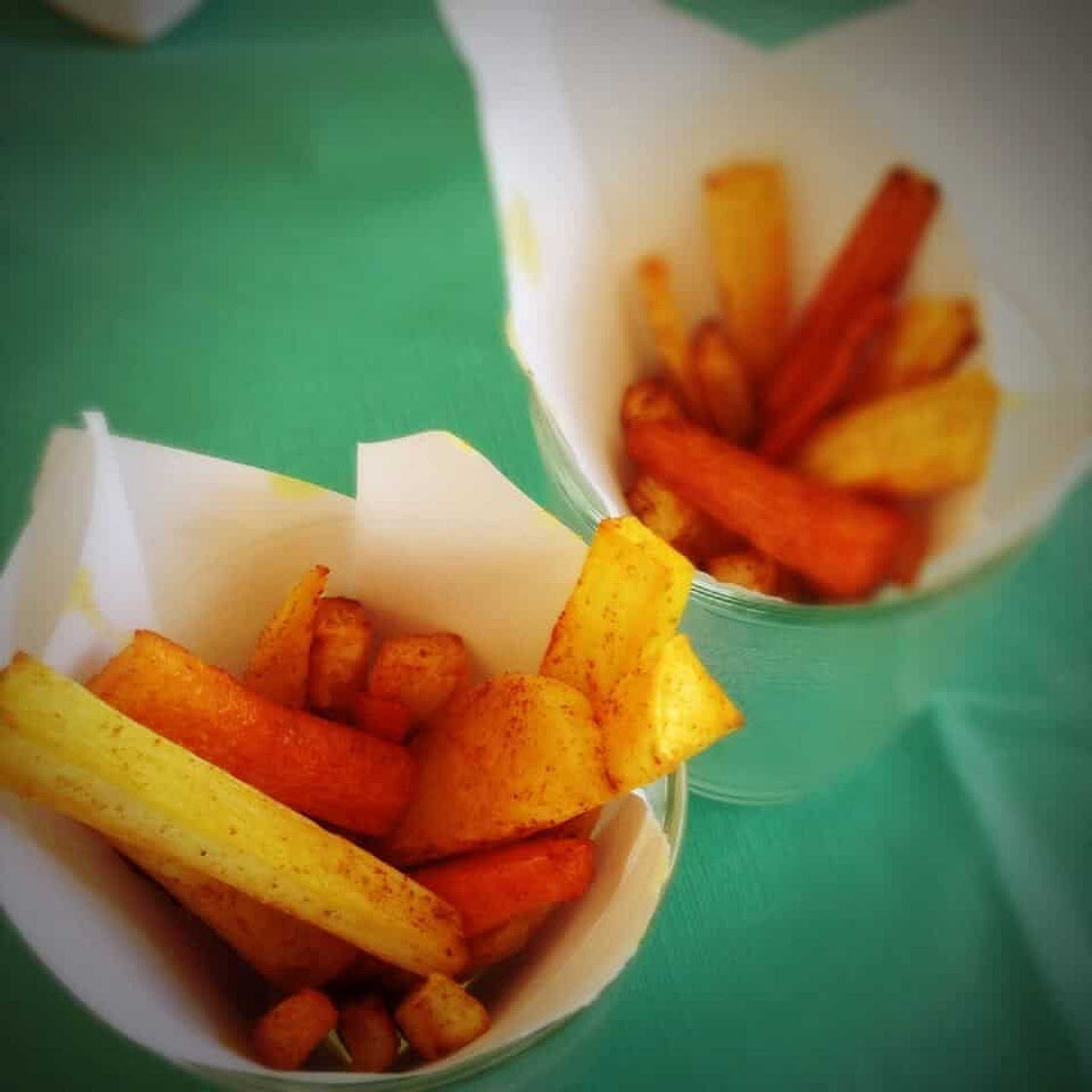 Home baked root vegetable fries - Because kids love fries