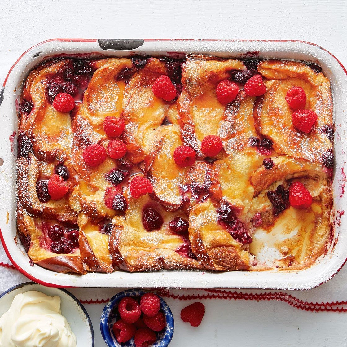 Raspberry and vanilla french toast tray bake recipe