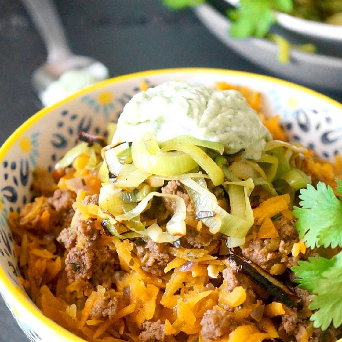 Taco Beef & Butternut Rice with Cilantro "Sour Cream"