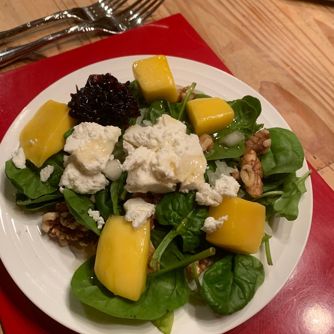 Barcelona Mango & Goats Cheese Spinach Salad