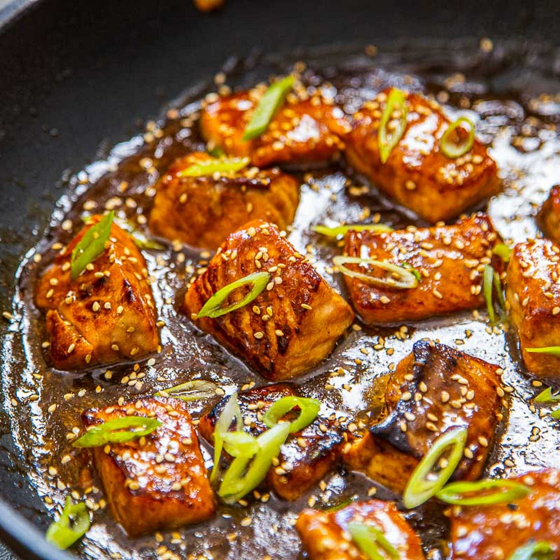 Apricot Ginger Salmon Nugget Bowl