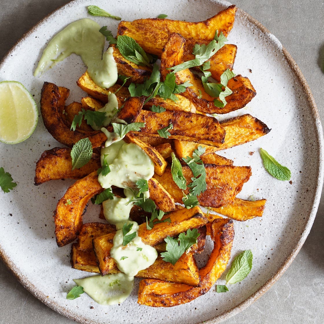 Spiced Butternut Wedges with Avocado Lime Mayo