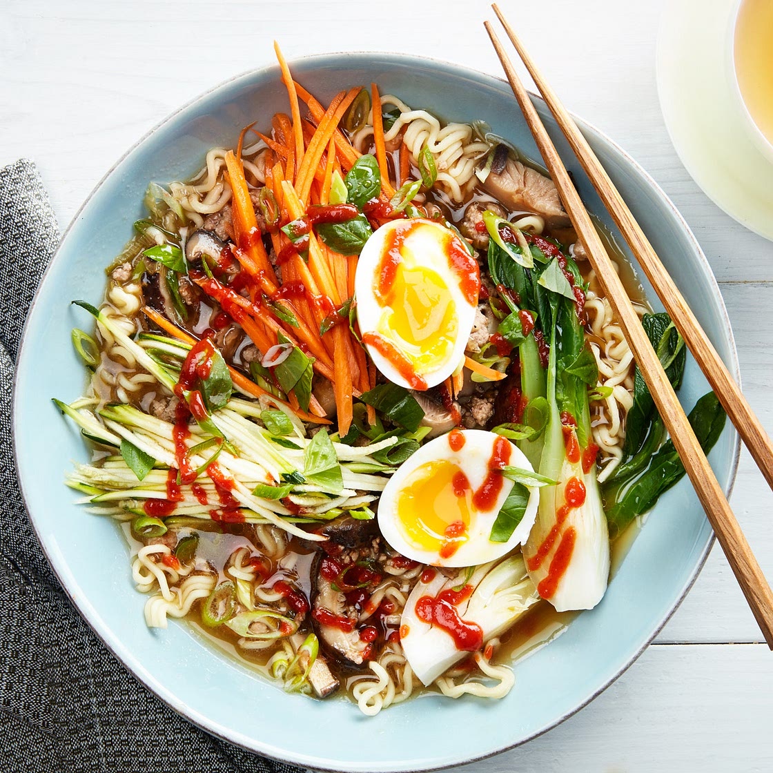 Quick Pork Ramen With Carrots, Zucchini, and Bok Choy