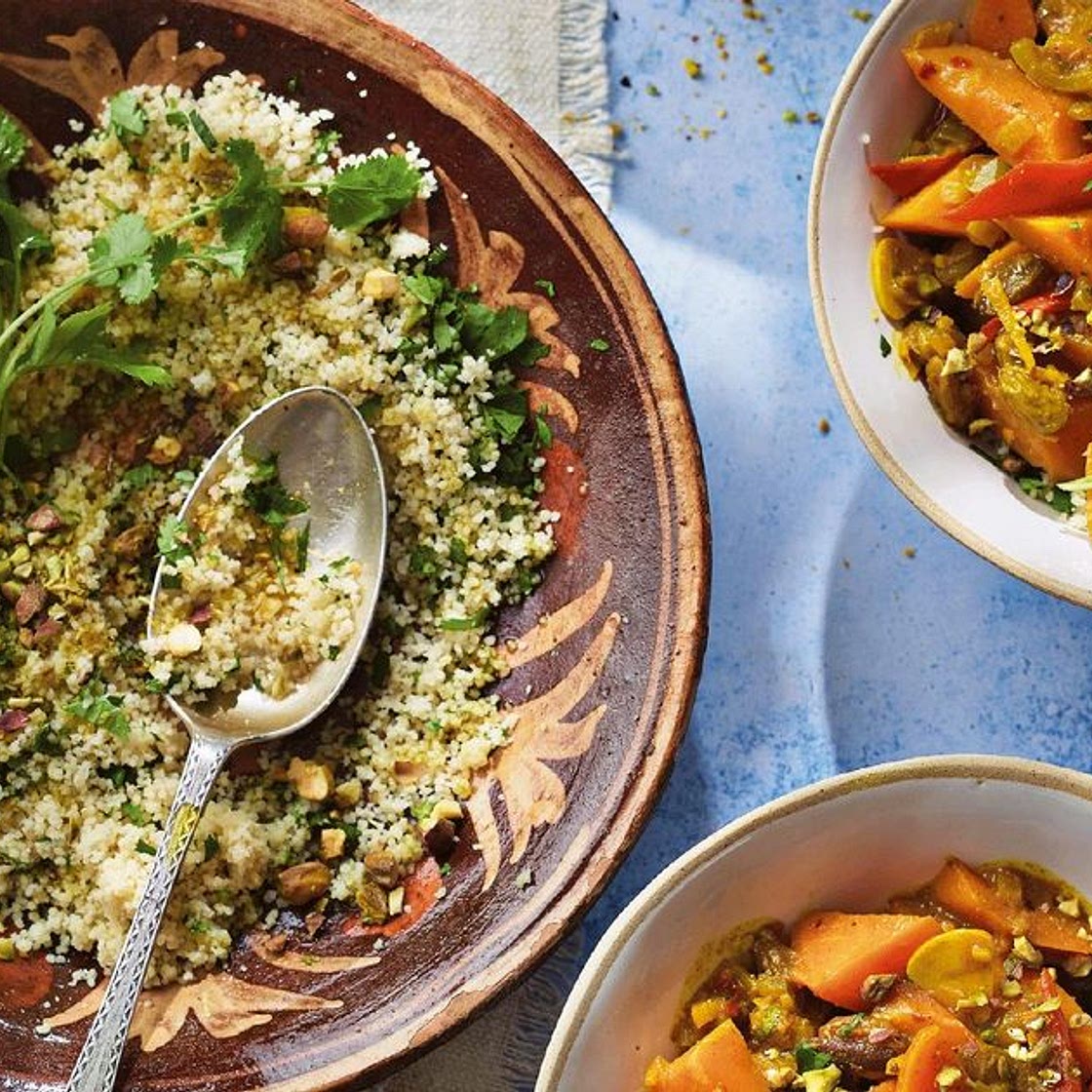 Ainsley Harriott's Squash and Sweet Potato Tagine with Lemon and Pistachio Couscous