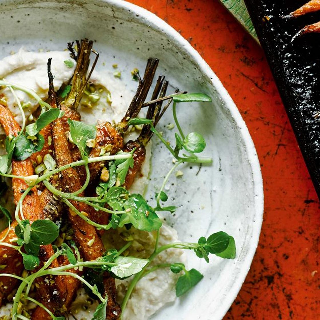 Vegan Spiced Roasted Carrots with Garlic White Bean Mash