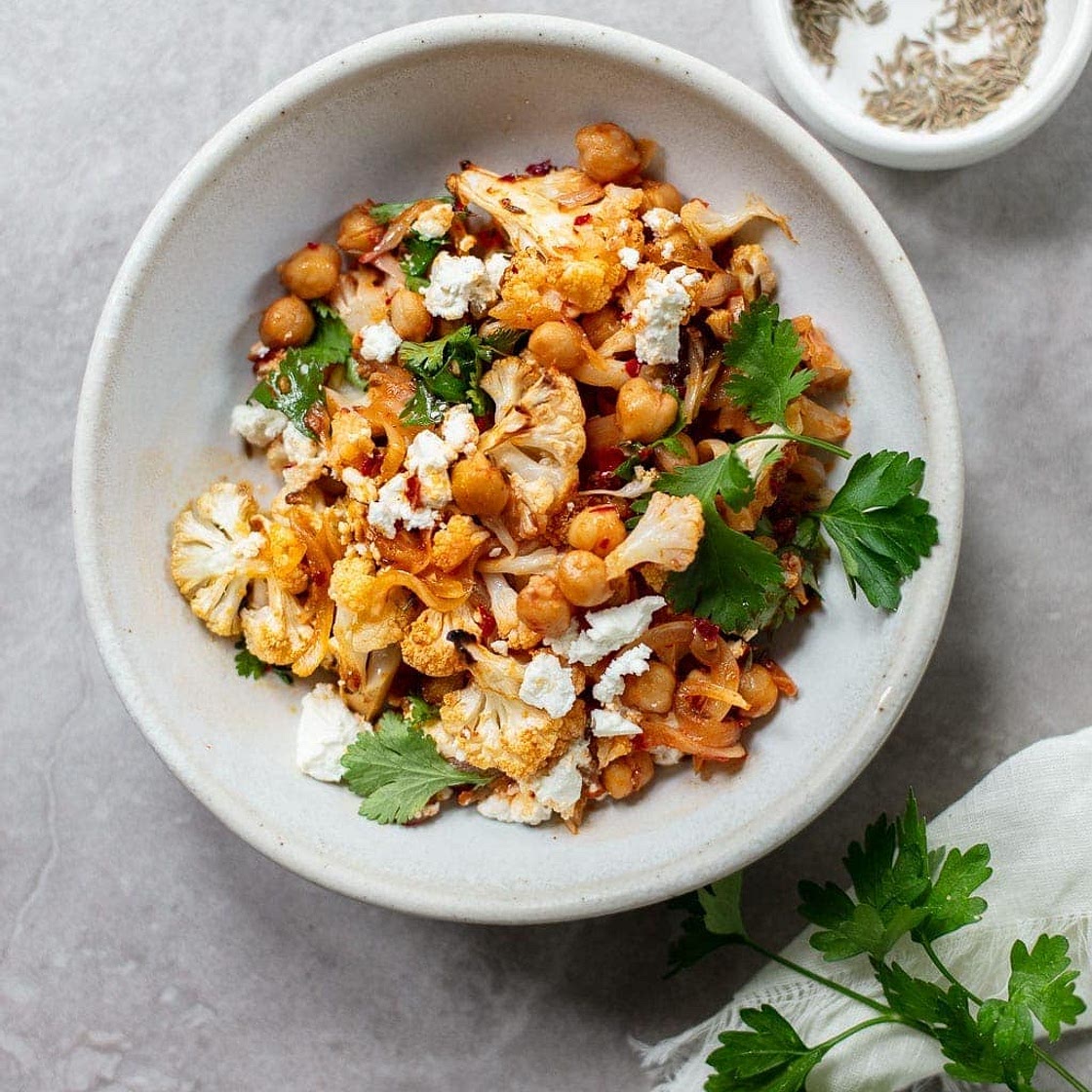 Roasted Harissa Cauliflower Salad with Chickpeas