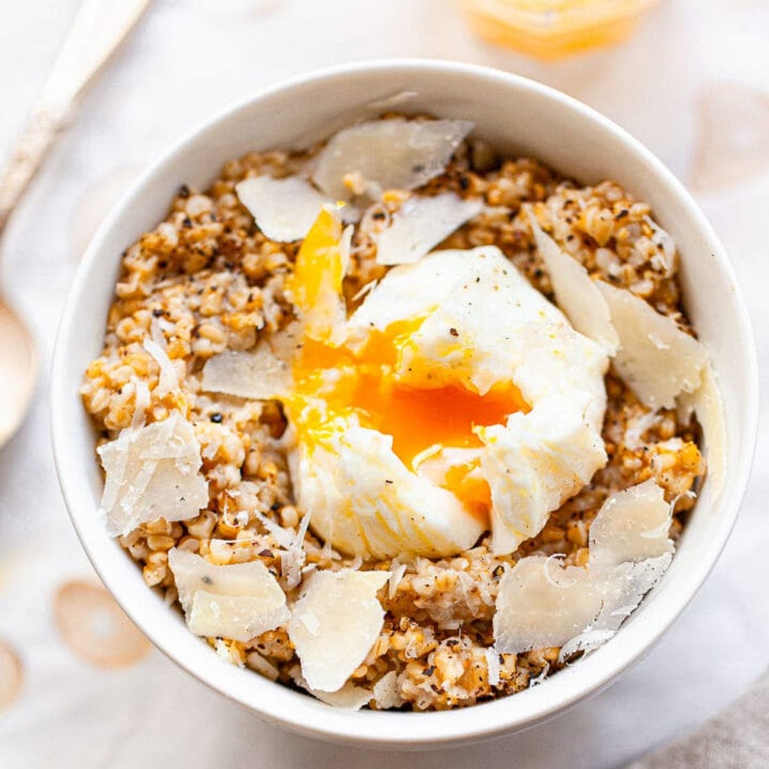 Savory Steel Cut Oats with Poached Egg