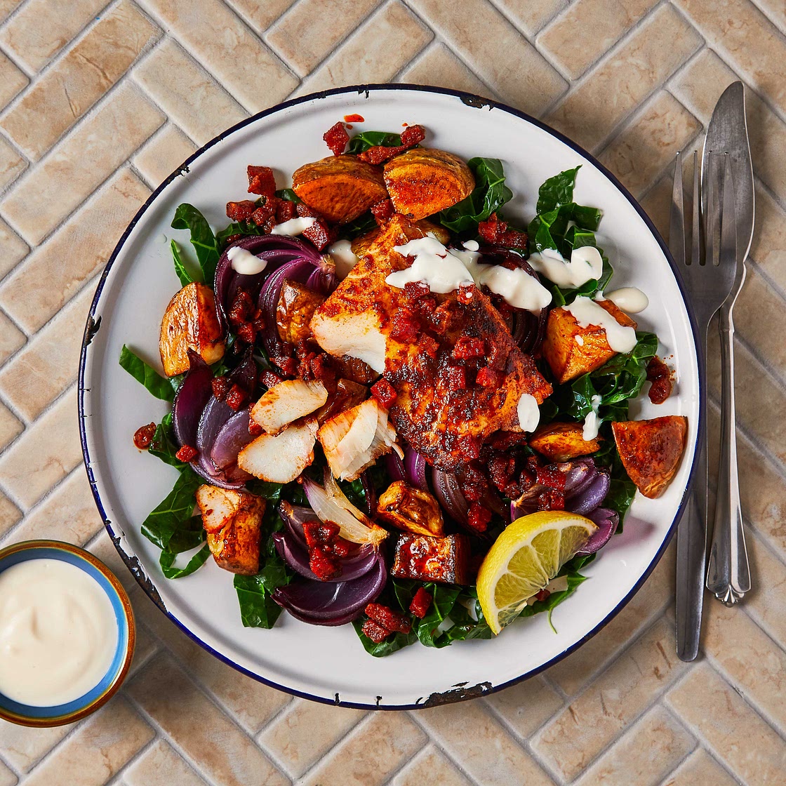 Smoky Chorizo Cod With Crispy Potatoes & Aioli