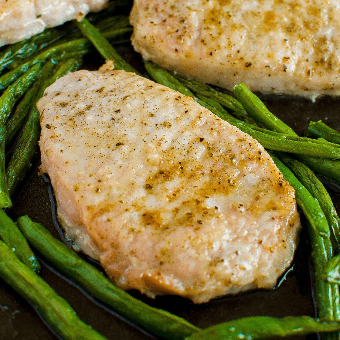 Low Carb Keto Sage Butter Pork Chop Sheet Pan Dinner - Back for Seconds