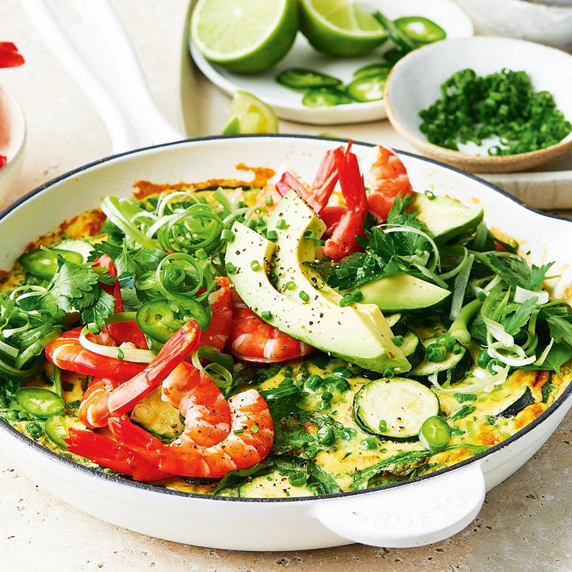 Kick your keto goals with this prawn and avocado omelette