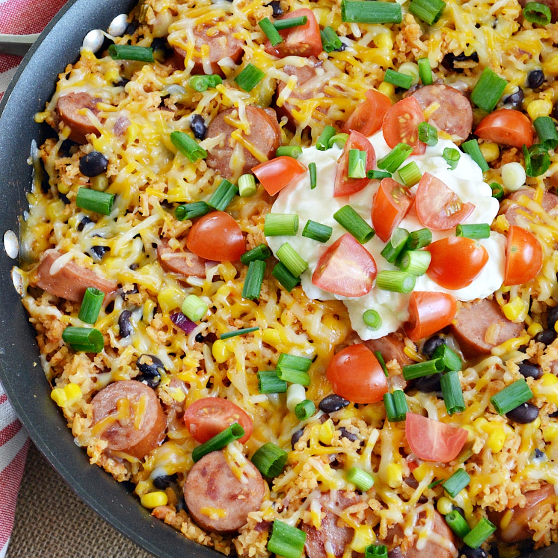 Mexican Rice Kielbasa Skillet