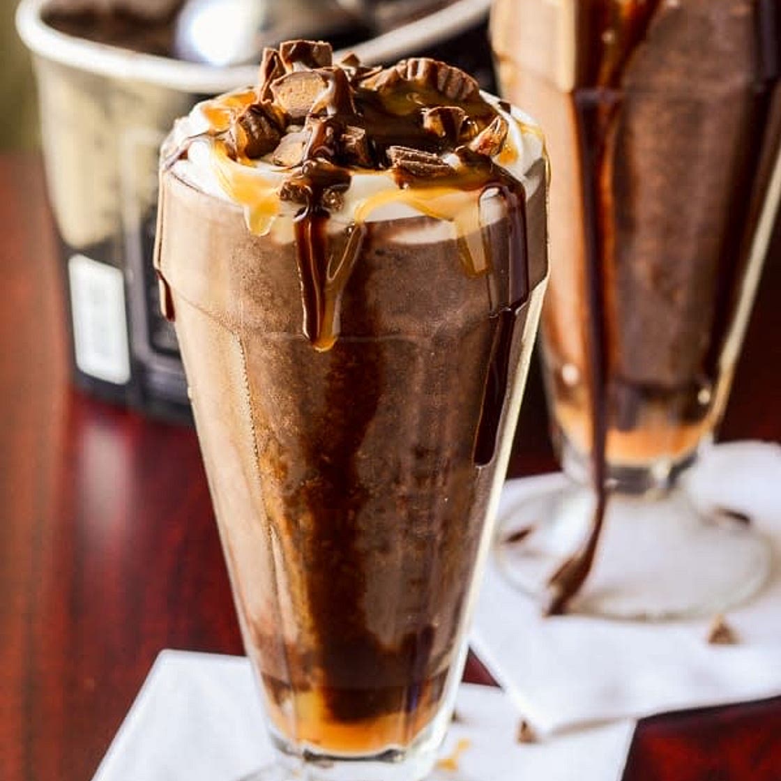 Chocolate caramel peanut butter milkshake 