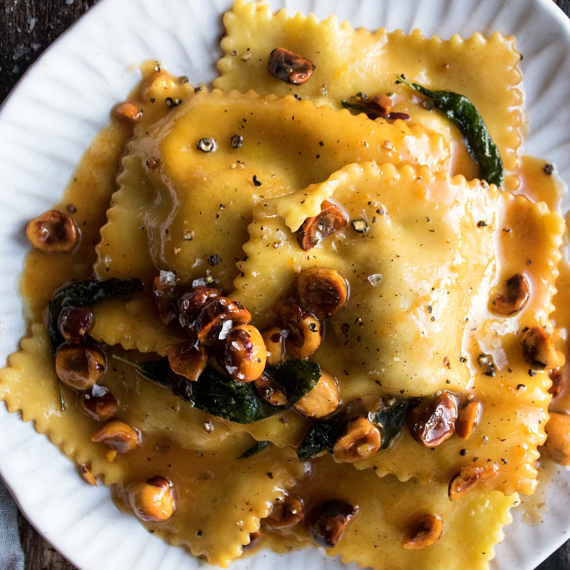 Butternut Squash Ravioli with Hazelnut Honey Butter Sauce