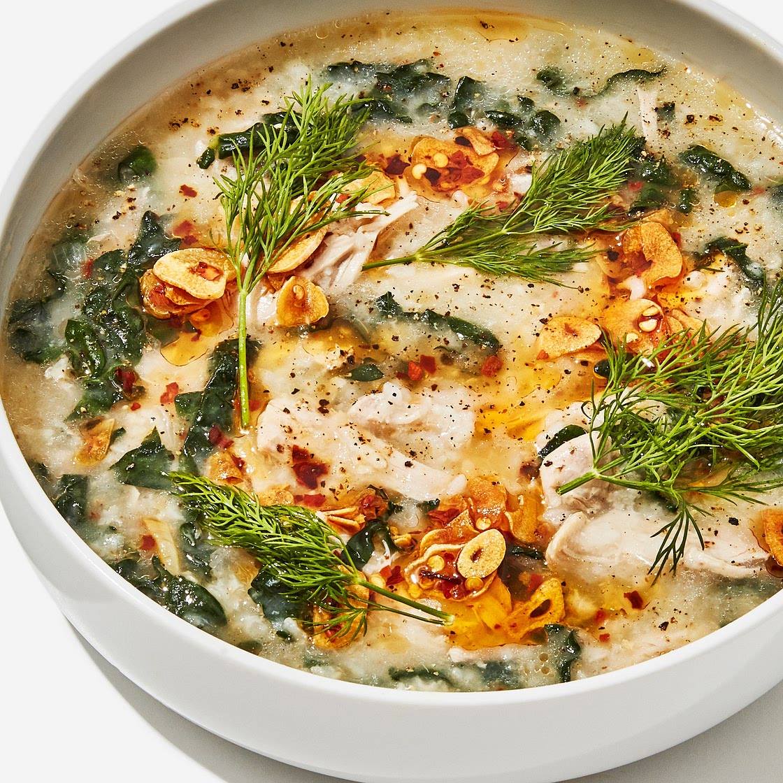 Chicken and Rice Soup with Garlicky Chile Oil