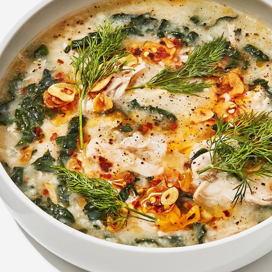 Chicken and Rice Soup with Garlicky Chile Oil