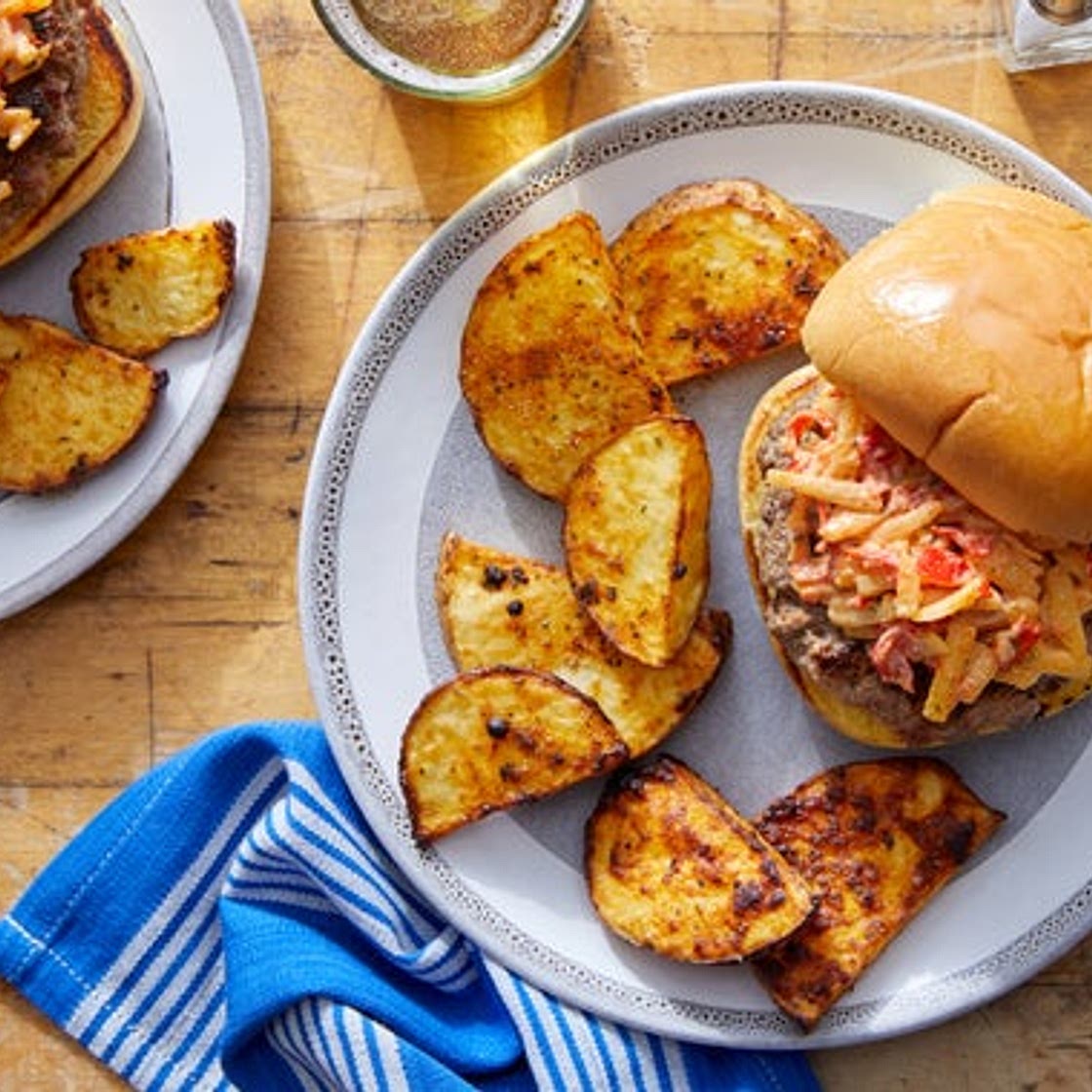 Pimento Cheeseburgers with Roasted Potatoes