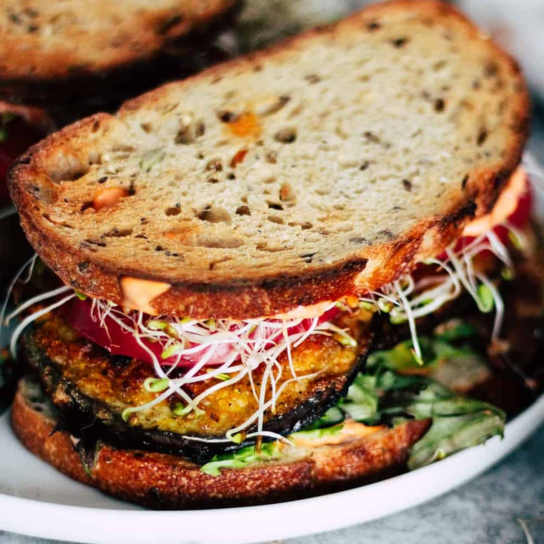 Crispy Eggplant BLT with Harissa Mayo