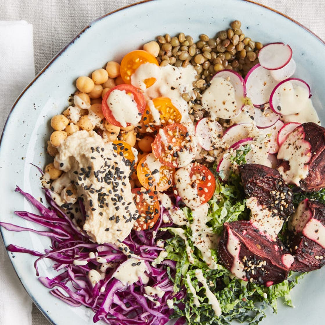 Beetroot, chickpea and hummus Buddha Bowls