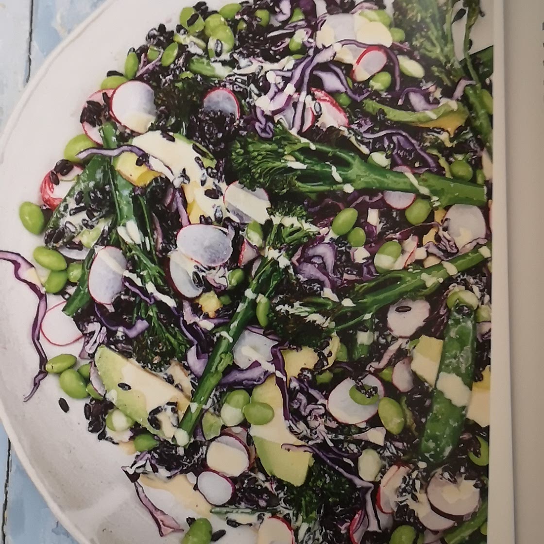 Forbidden rice salad with blistered tenderstem and miso dressing
