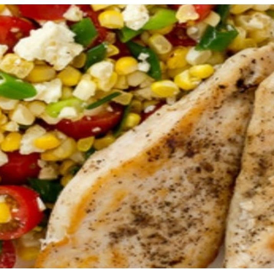Pan-Fried Chicken Breasts w/ Corn, Tomato, and Feta Salad