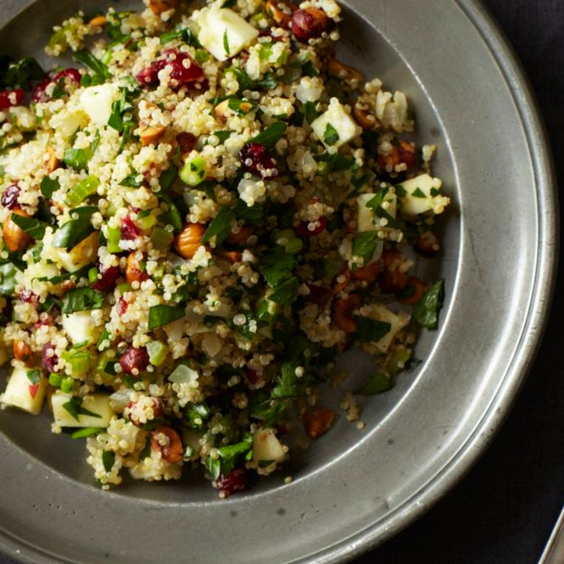 Quinoa Salad with Hazelnuts, Apple, and Dried Cranberries