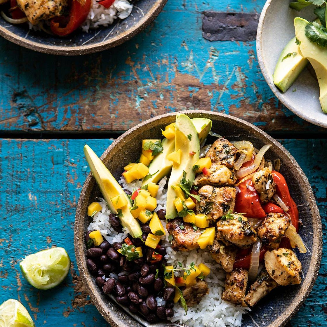 Sheet Pan Cuban Chicken and Black Bean Rice Bowl