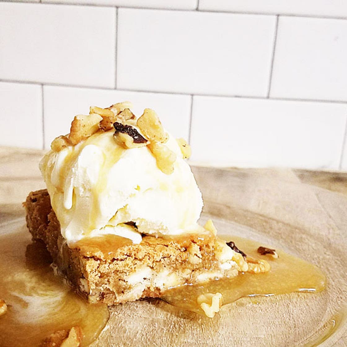Walnut Blondie With Maple Butter Syrup
