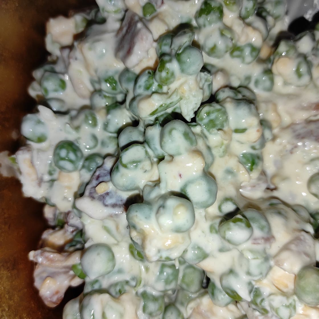 Easy Peasy Bacon Cheddar Ranch Pea Salad