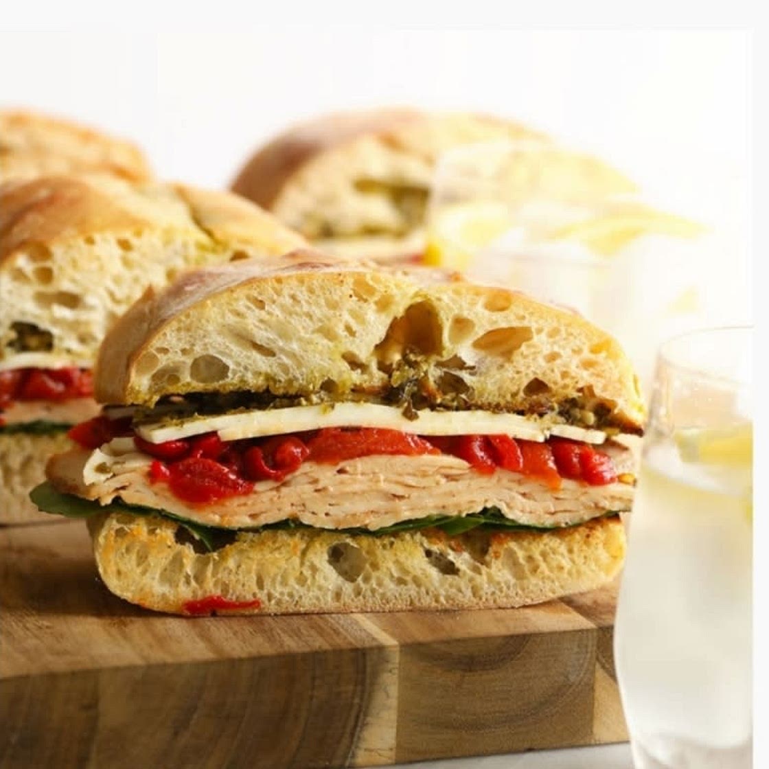 Grilled Roasted Pepper, Pesto, and Turkey Sandwiches