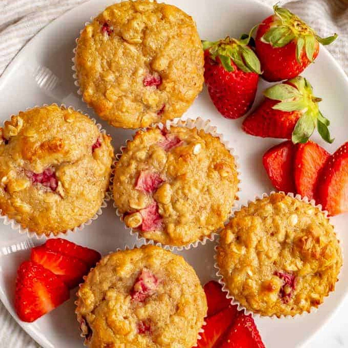 Healthy strawberry banana muffins