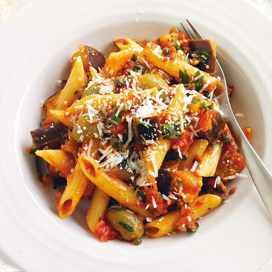 Penne with eggplant caponata