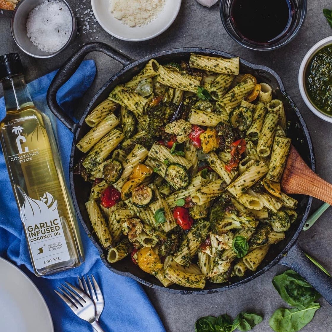 Garlic Roasted Vegetable Pesto Pasta