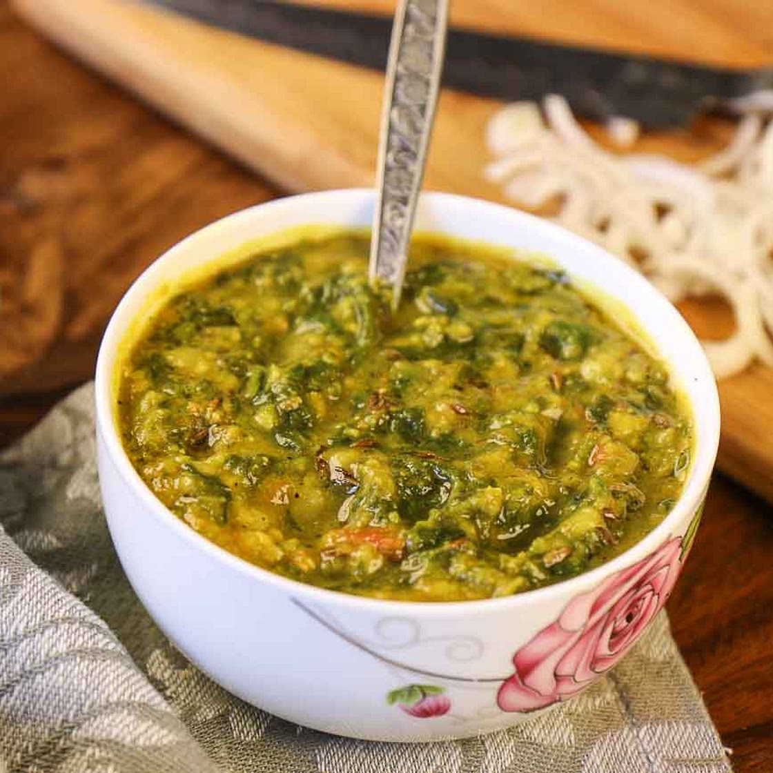 Dal Palak Recipe With Moong & Masoor Dal