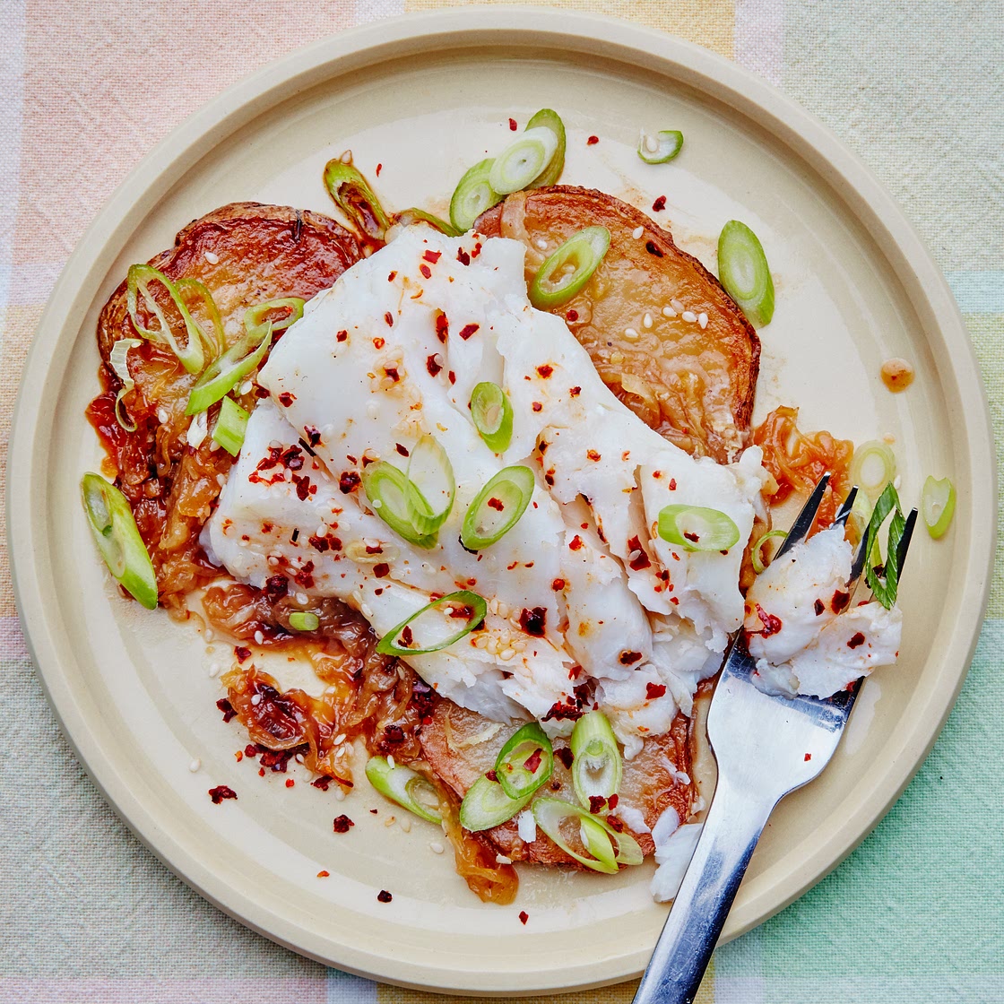 Cod With Soy-Caramelized Onions and Potatoes