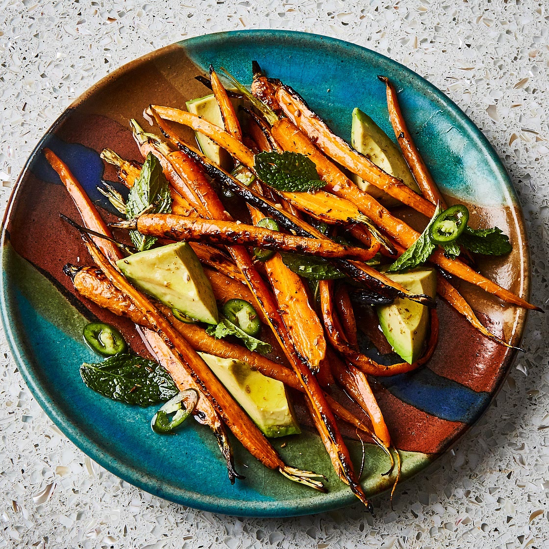Grilled Carrots With Avocado and Mint