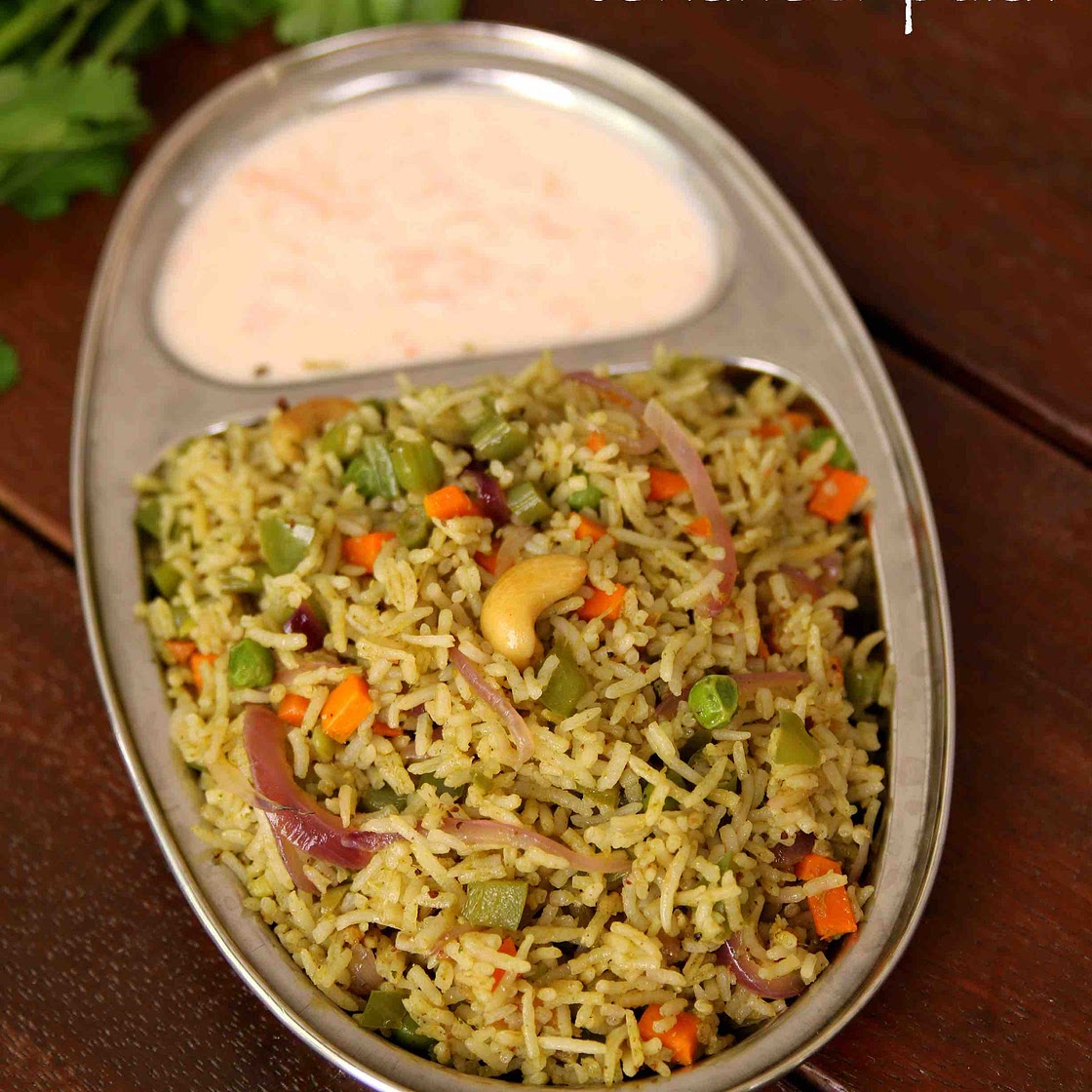 coriander rice recipe | cilantro rice | coriander pulao recipe