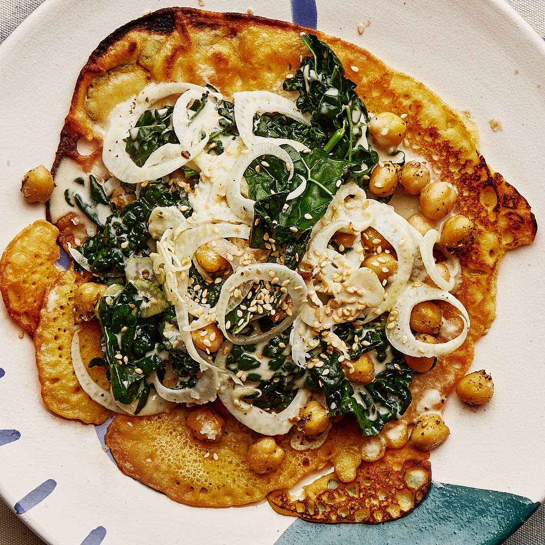 Chickpea Pancakes with Kale and Fennel