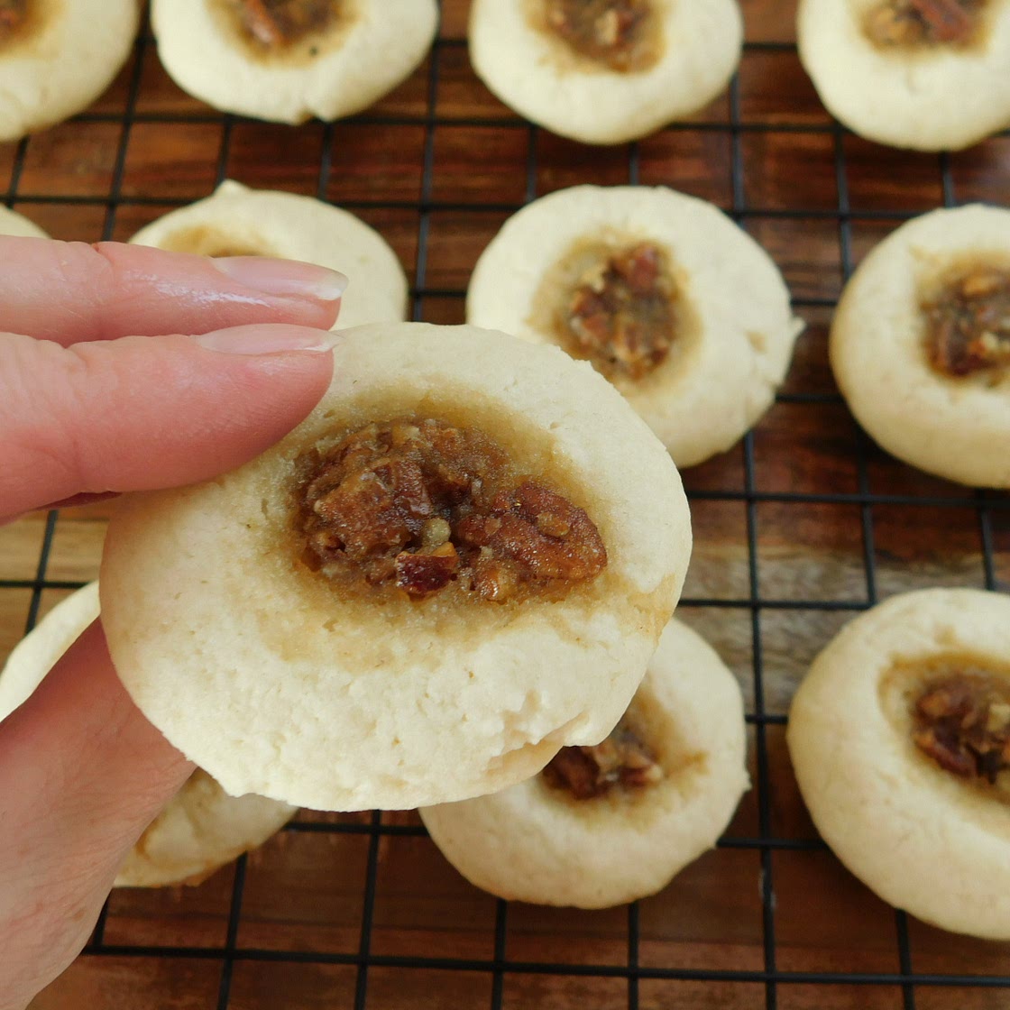 Pecan pie thumbprint shortbread cookies
