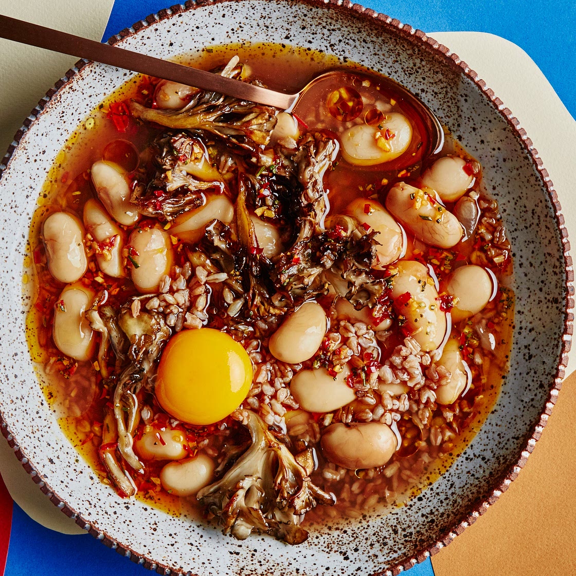 Brothy Bean Stew With Mushrooms