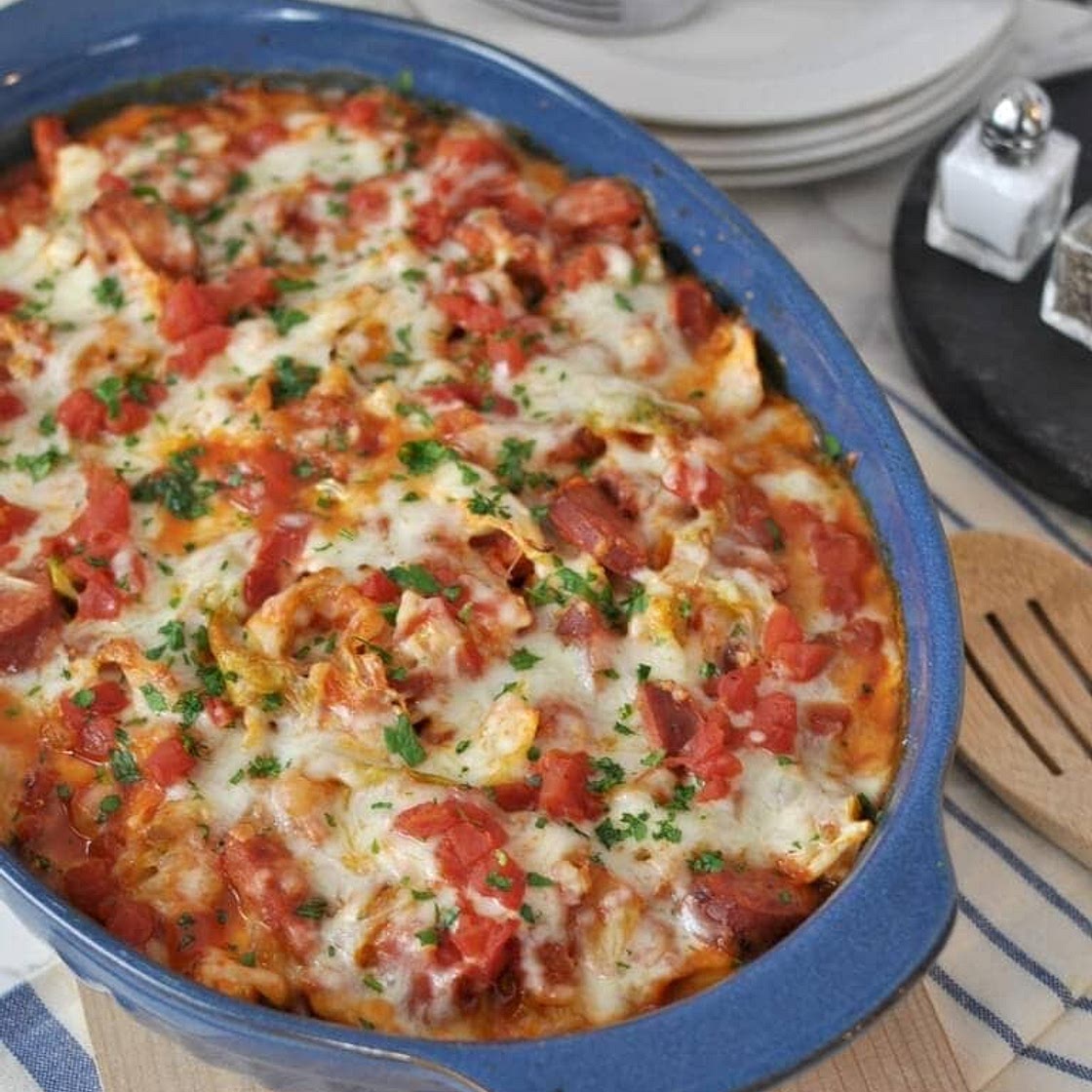 Cheesy Sausage and Cabbage Casserole
