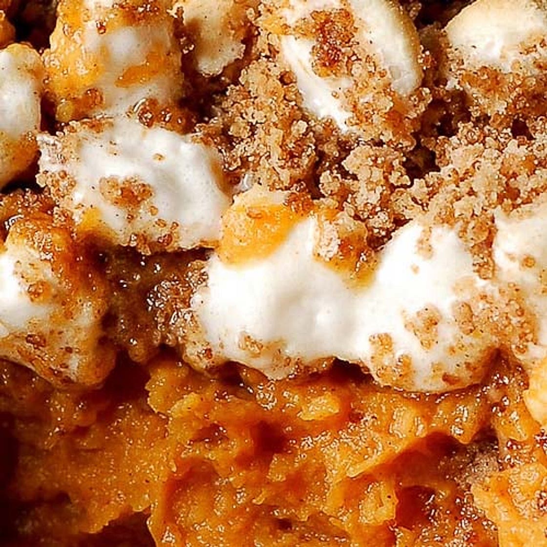 Sweet Potato Casserole with Marshmallows and Cinnamon Streusel
