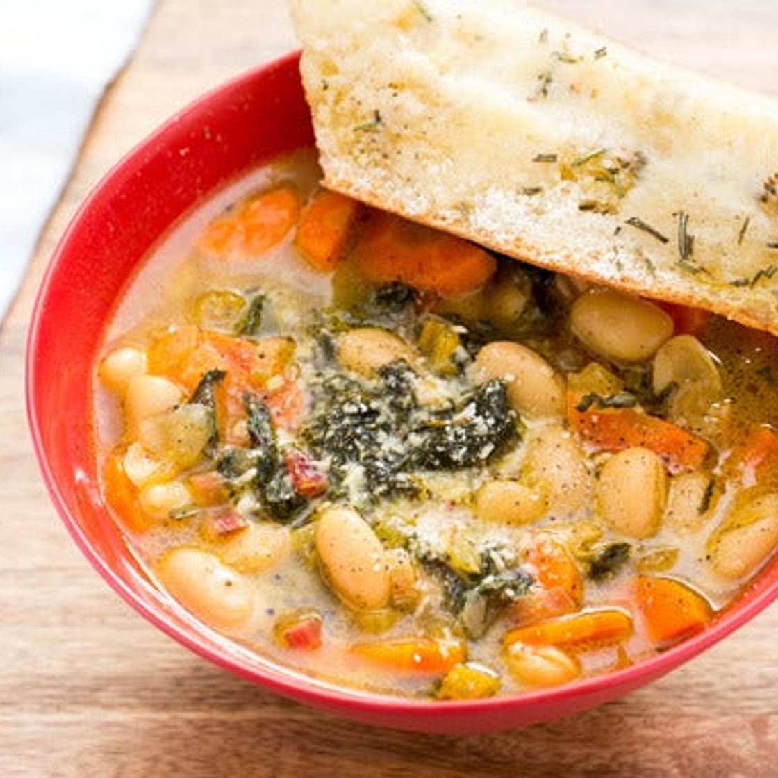 Cannellini Bean & Parmesan Soup with Rainbow Swiss Chard & Taleggio-Rosemary Toast