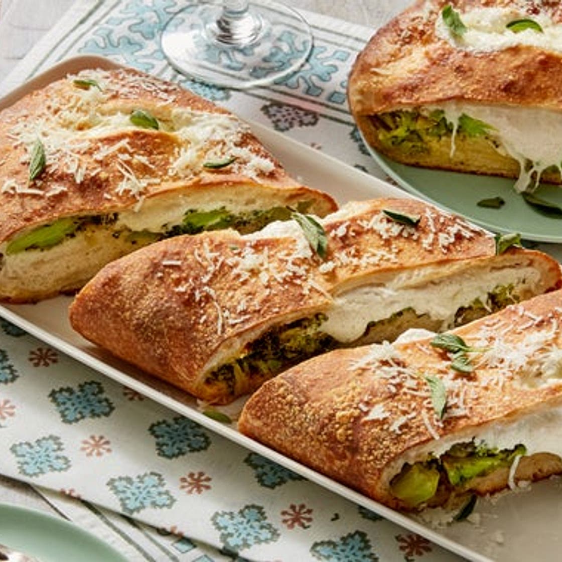 Three-Cheese & Broccoli Stromboli with Tomato & Oregano Dipping Sauce